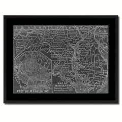 Maryland Vintage Monochrome Map Canvas Print, Gifts Picture Frames Home Decor Wall Art