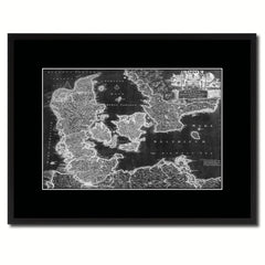 Denmark Centuries Vintage Monochrome Map Canvas Print, Gifts Picture Frames Home Decor Wall Art