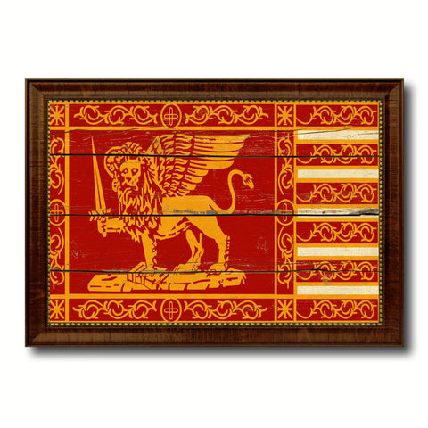 Republic of Venice City Italy Country Vintage Flag Canvas Print Brown Picture Frame