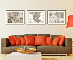 North America Canada Mexico Vintage Sepia Map Canvas Print, Picture Frame Gifts Home Decor Wall Art Decoration
