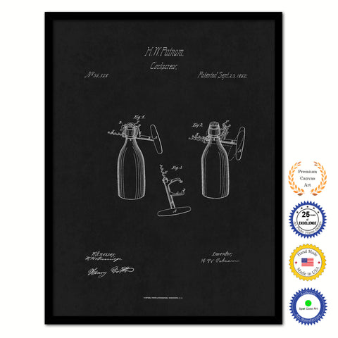 1862 Wine Corkscrew Old Patent Art Print on Canvas Custom Framed Vintage Home Decor Wall Decoration Great for Gifts