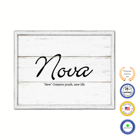 Nova Name Plate White Wash Wood Frame Canvas Print Boutique Cottage Decor Shabby Chic