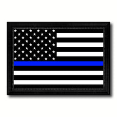 Thin Blue Line Honoring our Men and Women of Law Enforcement American Police USA Flag Canvas Print Black Picture Frame Gifts Home Decor Wall Art
