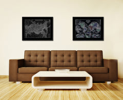 Russia Siberia Vintage Monochrome Map Canvas Print, Gifts Picture Frames Home Decor Wall Art
