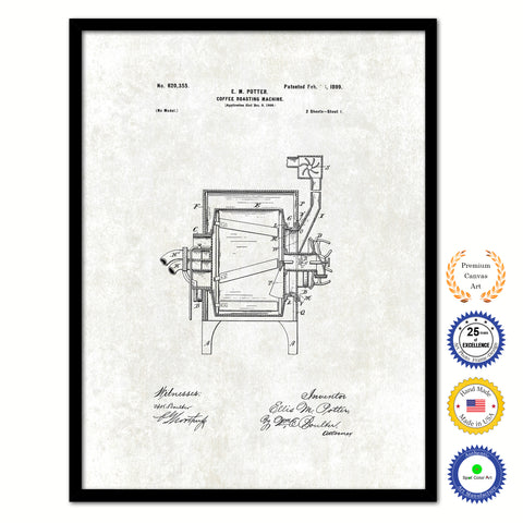 1899 Coffee Roasting Machine Vintage Patent Artwork Black Framed Canvas Print Home Office Decor Great for Coffee Lover Cafe Tea Shop
