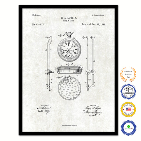 1889 Stop Watch Old Patent Art Print on Canvas Custom Framed Vintage Home Decor Wall Decoration Great for Gifts