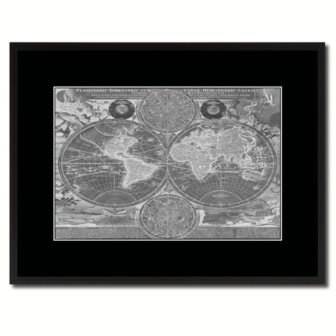 World Vintage Monochrome Map Canvas Print, Gifts Picture Frames Home Decor Wall Art
