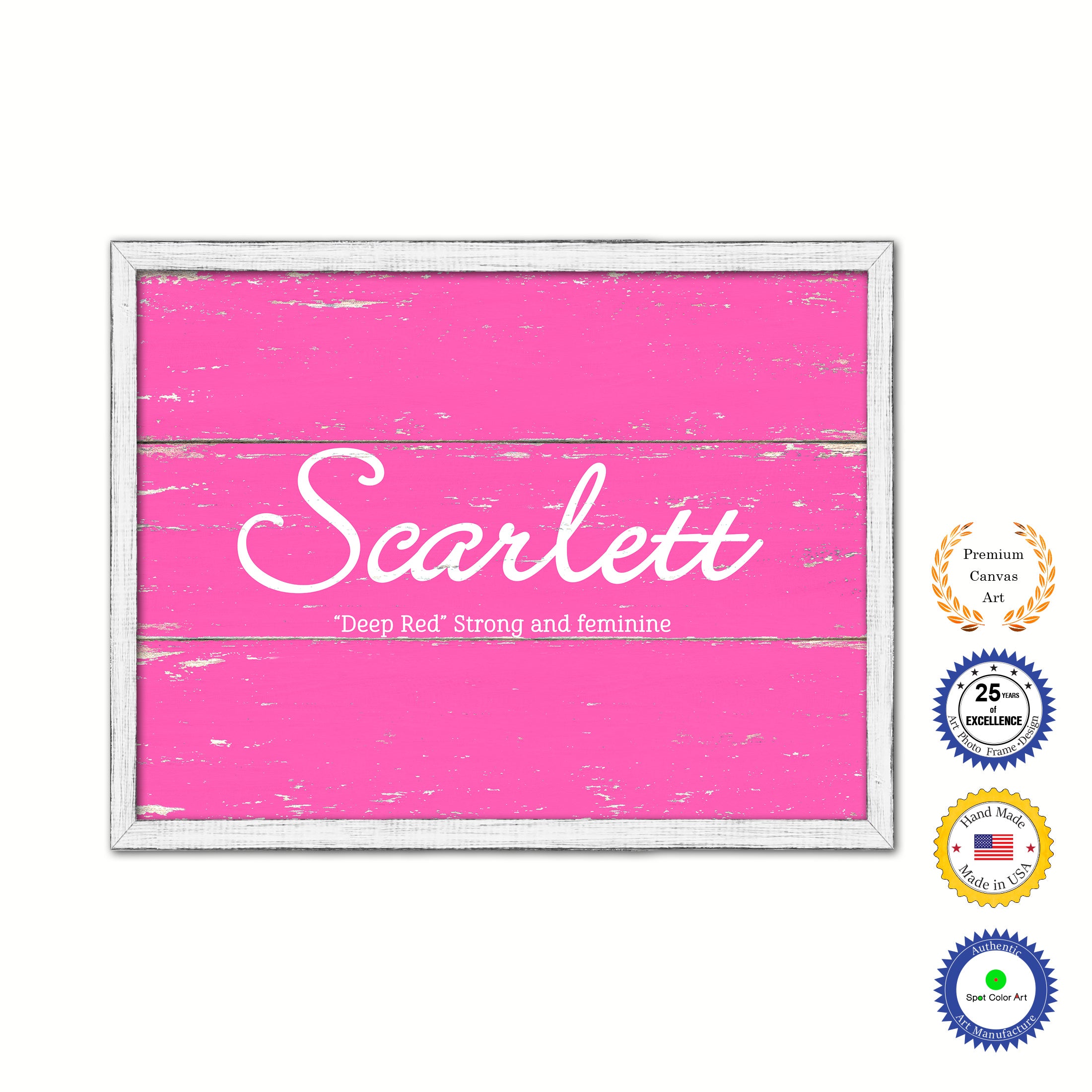 Scarlett Name Plate White Wash Wood Frame Canvas Print Boutique Cottage Decor Shabby Chic