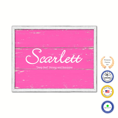 Scarlett Name Plate White Wash Wood Frame Canvas Print Boutique Cottage Decor Shabby Chic