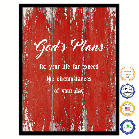 God's plans for your life far exceed the circumstances of your day Bible Verse Scripture Quote White Canvas Print with Picture Frame