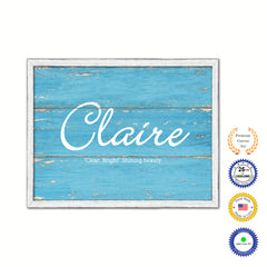 Claire Name Plate White Wash Wood Frame Canvas Print Boutique Cottage Decor Shabby Chic