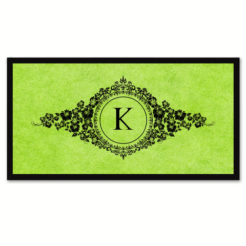 Alphabet Letter K Green Canvas Print, Black Custom Frame