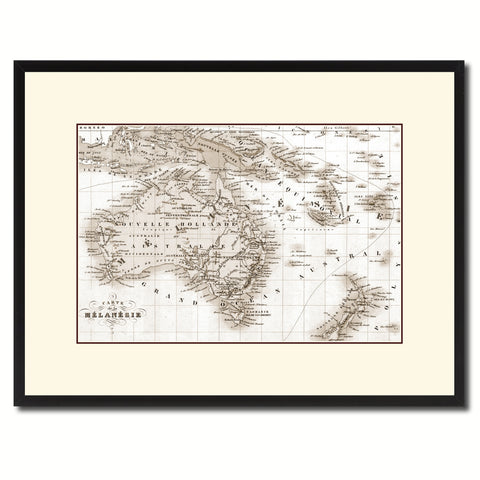 New Zealand Oceania Australia Vintage Sepia Map Canvas Print, Picture Frame Gifts Home Decor Wall Art Decoration