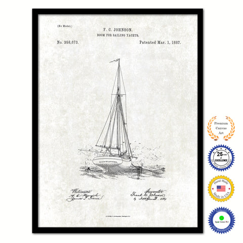 1887 Boom for sailing yachts Old Patent Art Print on Canvas Custom Framed Vintage Home Decor Wall Decoration Great for Gifts
