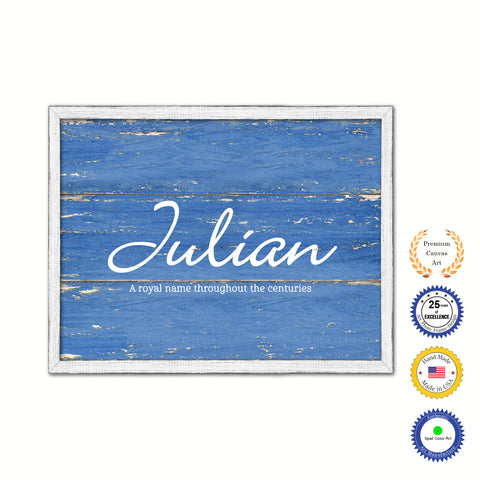 Julian Name Plate White Wash Wood Frame Canvas Print Boutique Cottage Decor Shabby Chic