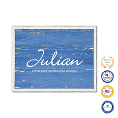 Julian Name Plate White Wash Wood Frame Canvas Print Boutique Cottage Decor Shabby Chic