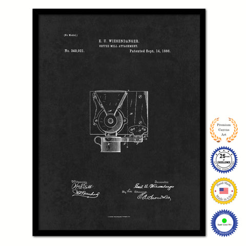 1886 Coffee Mill Grinder Attachment Vintage Patent Artwork Black Framed Canvas Home Office Decor Great for Coffee Spice Lover Cafe Shop