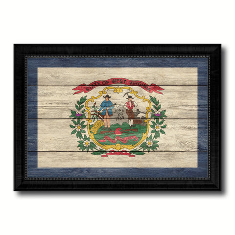 West Virginia State Flag Texture Canvas Print with Black Picture Frame Home Decor Man Cave Wall Art Collectible Decoration Artwork Gifts