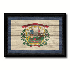 West Virginia State Flag Texture Canvas Print with Black Picture Frame Home Decor Man Cave Wall Art Collectible Decoration Artwork Gifts