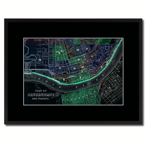 Cincinnati Vintage Vivid Color Map Canvas Print, Picture Frame Home Decor Wall Art Office Decoration Gift Ideas