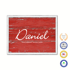 Daniel Name Plate White Wash Wood Frame Canvas Print Boutique Cottage Decor Shabby Chic