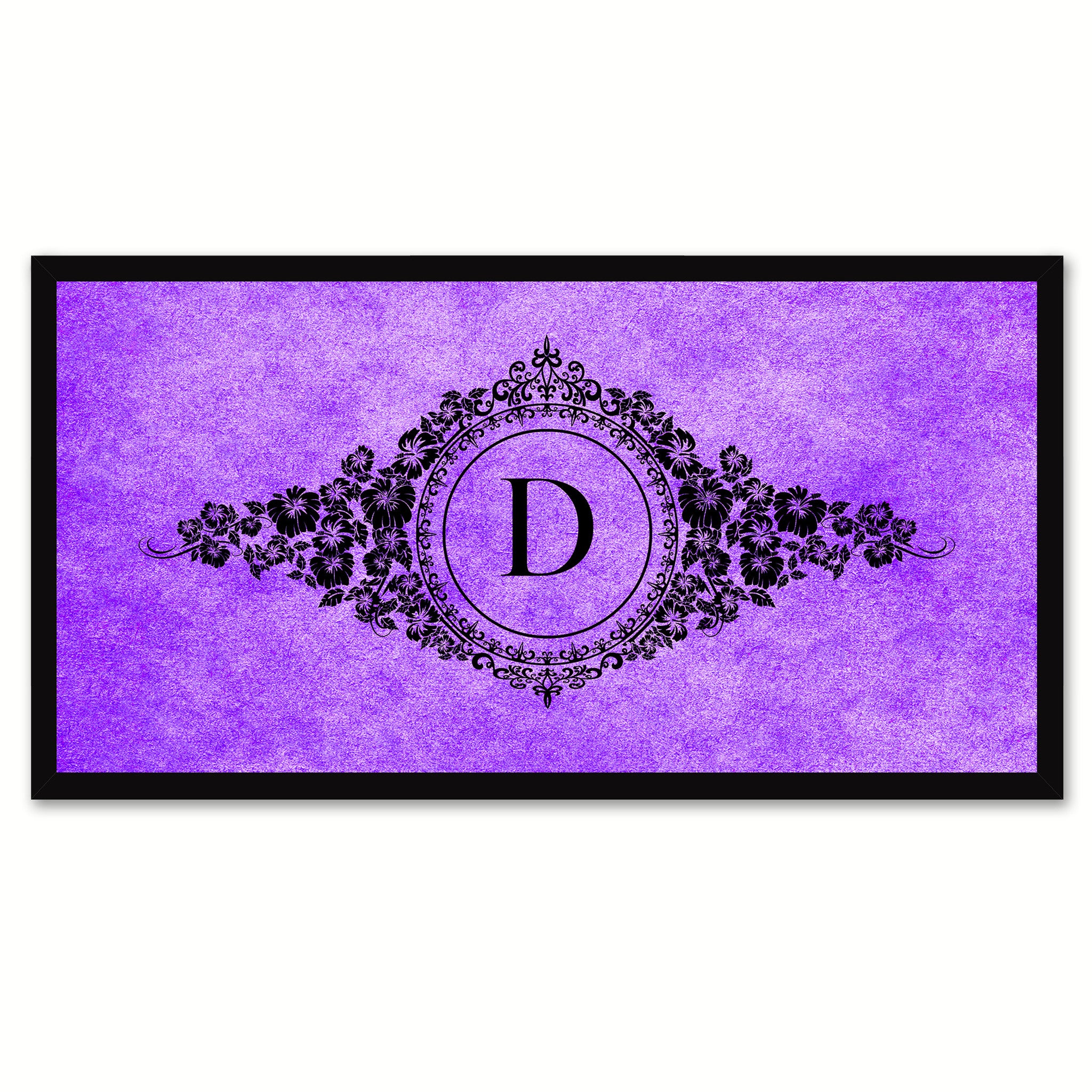 Alphabet Letter D Purple Canvas Print, Black Custom Frame