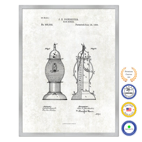 1889 Barber Hair Sanitizer Antique Patent Artwork Silver Framed Canvas Print Home Office Decor Great Gift for Barber Salon Hair Stylist