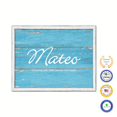 Mateo Name Plate White Wash Wood Frame Canvas Print Boutique Cottage Decor Shabby Chic