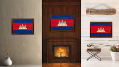 Cambodia Country Flag Vintage Canvas Print with Brown Picture Frame Home Decor Gifts Wall Art Decoration Artwork