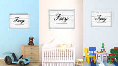 Zoey Name Plate White Wash Wood Frame Canvas Print Boutique Cottage Decor Shabby Chic