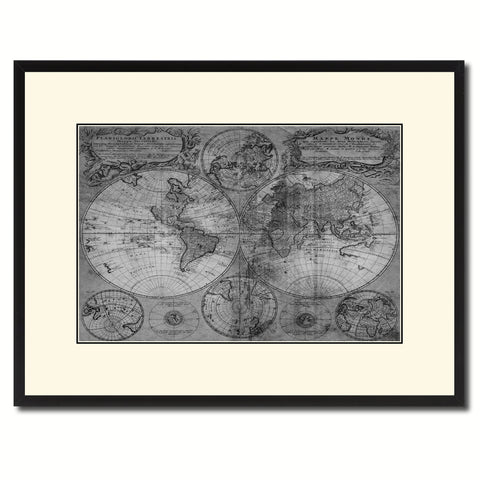 World Vintage B&W Map Canvas Print, Picture Frame Home Decor Wall Art Gift Ideas