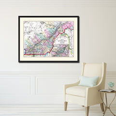 Quebec Montreal Vintage Antique Map Wall Art Home Decor Gift Ideas Canvas Print Custom Picture Frame