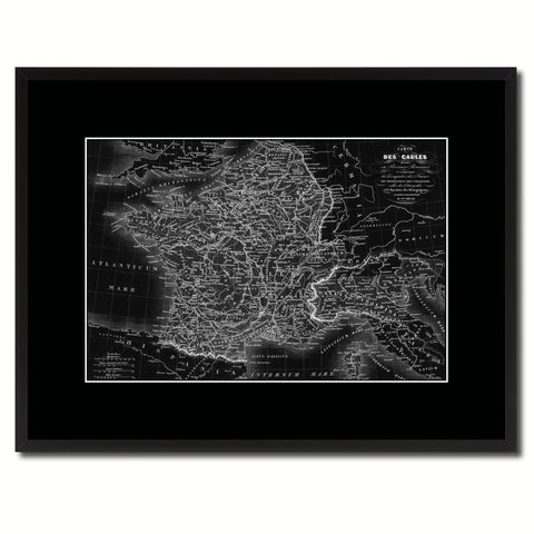 France Vintage Monochrome Map Canvas Print, Gifts Picture Frames Home Decor Wall Art