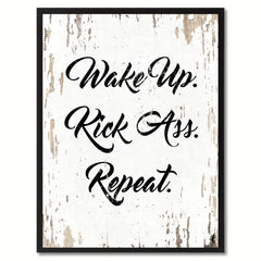 Wake up Kick ass Repeat Funny Quote Saying Gift Ideas Home Decor Wall Art