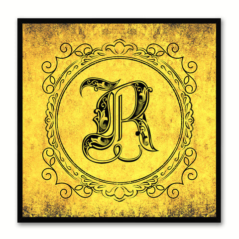 Alphabet R Yellow Canvas Print Black Frame Kids Bedroom Wall Décor Home Art