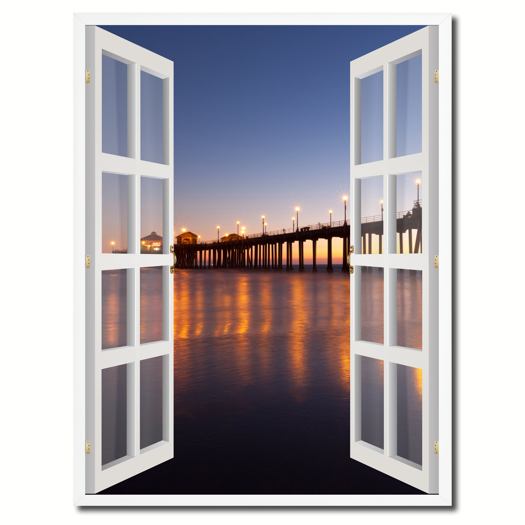 Huntington Beach California Picture French Window Canvas Print with Frame Gifts Home Decor Wall Art Collection