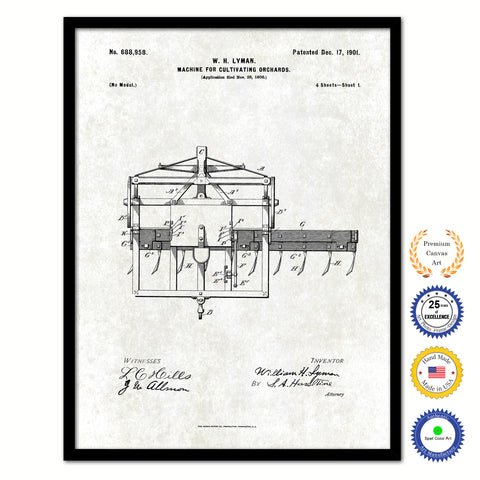 1901 Machine for cultivating orchards Old Patent Art Print on Canvas Custom Framed Vintage Home Decor Wall Decoration Great for Gifts