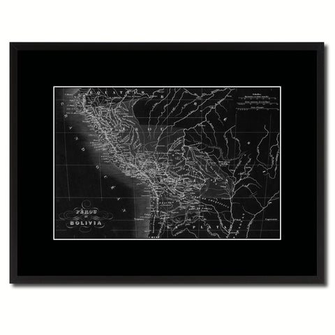 Peru Bolivia Vintage Monochrome Map Canvas Print, Gifts Picture Frames Home Decor Wall Art