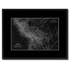 Peru Bolivia Vintage Monochrome Map Canvas Print, Gifts Picture Frames Home Decor Wall Art