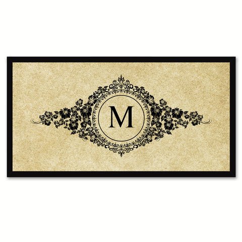 Alphabet Letter M Brown Canvas Print, Black Custom Frame