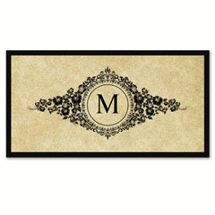 Alphabet Letter M Brown Canvas Print, Black Custom Frame