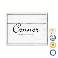 Connor Name Plate White Wash Wood Frame Canvas Print Boutique Cottage Decor Shabby Chic