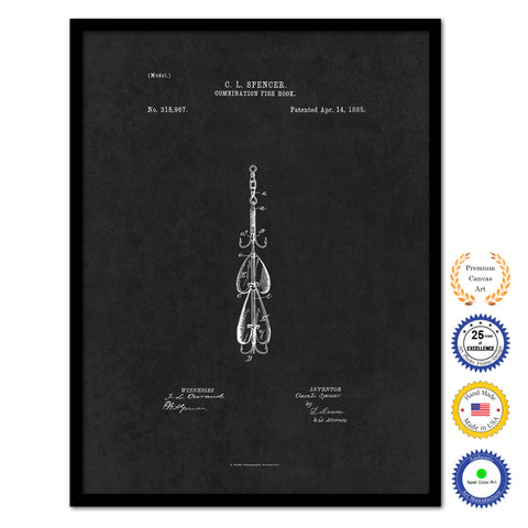 1885 Fishing Combination Fish Hook Vintage Patent Artwork Black Framed Canvas Home Office Decor Great for Fisherman Cabin Lake House