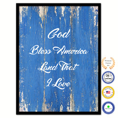 God bless America land that I love Bible Verse Scripture Quote Blue Canvas Print with Picture Frame