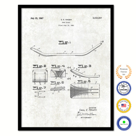 1967 Snow Board Old Patent Art Print on Canvas Custom Framed Vintage Home Decor Wall Decoration Great for Gifts