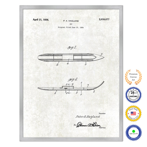 1936 Ski Old Patent Art Print on Canvas Custom Framed Vintage Home Decor Wall Decoration Great for Gifts