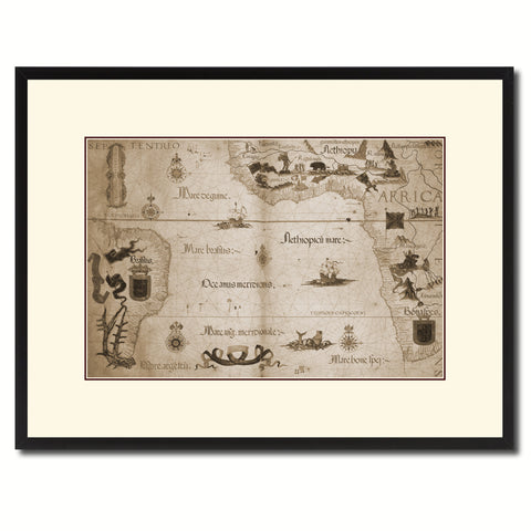 Portolan Chart Vintage Sepia Map Canvas Print, Picture Frame Gifts Home Decor Wall Art Decoration