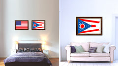 Ohio State Flag Canvas Print with Custom Brown Picture Frame Home Decor Wall Art Decoration Gifts