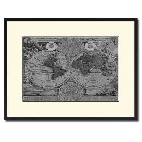 World Vintage B&W Map Canvas Print, Picture Frame Home Decor Wall Art Gift Ideas