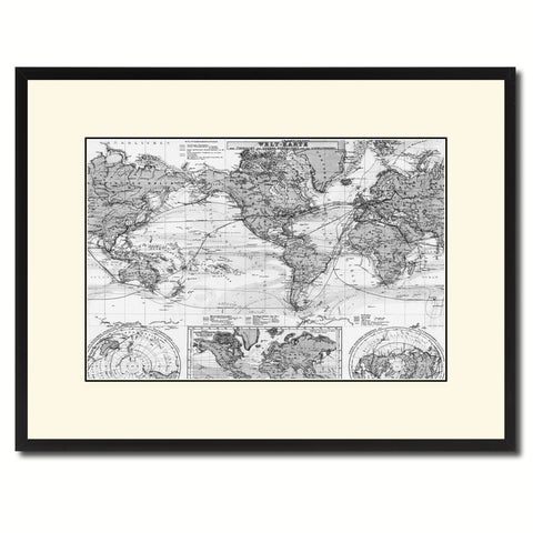 World Ocean Currents Vintage B&W Map Canvas Print, Picture Frame Home Decor Wall Art Gift Ideas